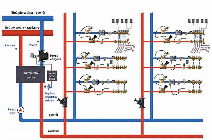 Schemat instalacji grzewczej do równoważenia hydraulicznego